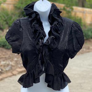 Goth evening shiny black ruffle Bolero top